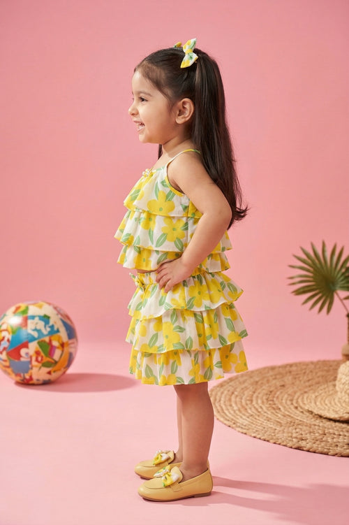 Lemon Print Tiered Ruffle Top & Skirt Set TSSET40388