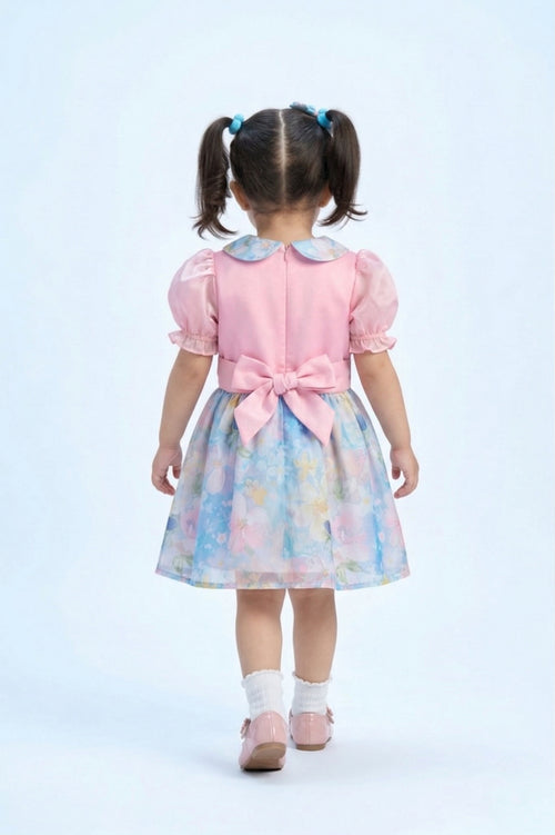 Pink & Blue Floral Peter Pan Collar Dress TSF10083