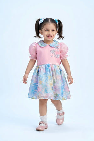 Pink Floral Peter Pan Collar Dress TSF10083