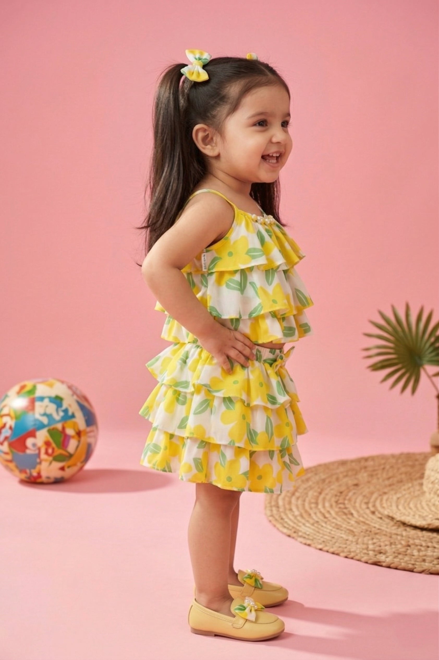 Lemon Print Tiered Ruffle Top & Skirt Set TSSET40388