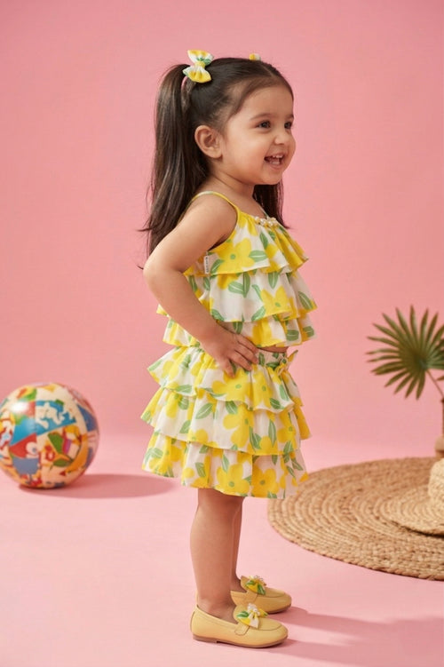 Lemon Print Tiered Ruffle Top & Skirt Set TSSET40388