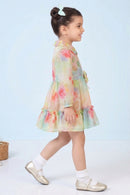 Girls Peach Floral Full Sleeves Shirt Frock TSF10086