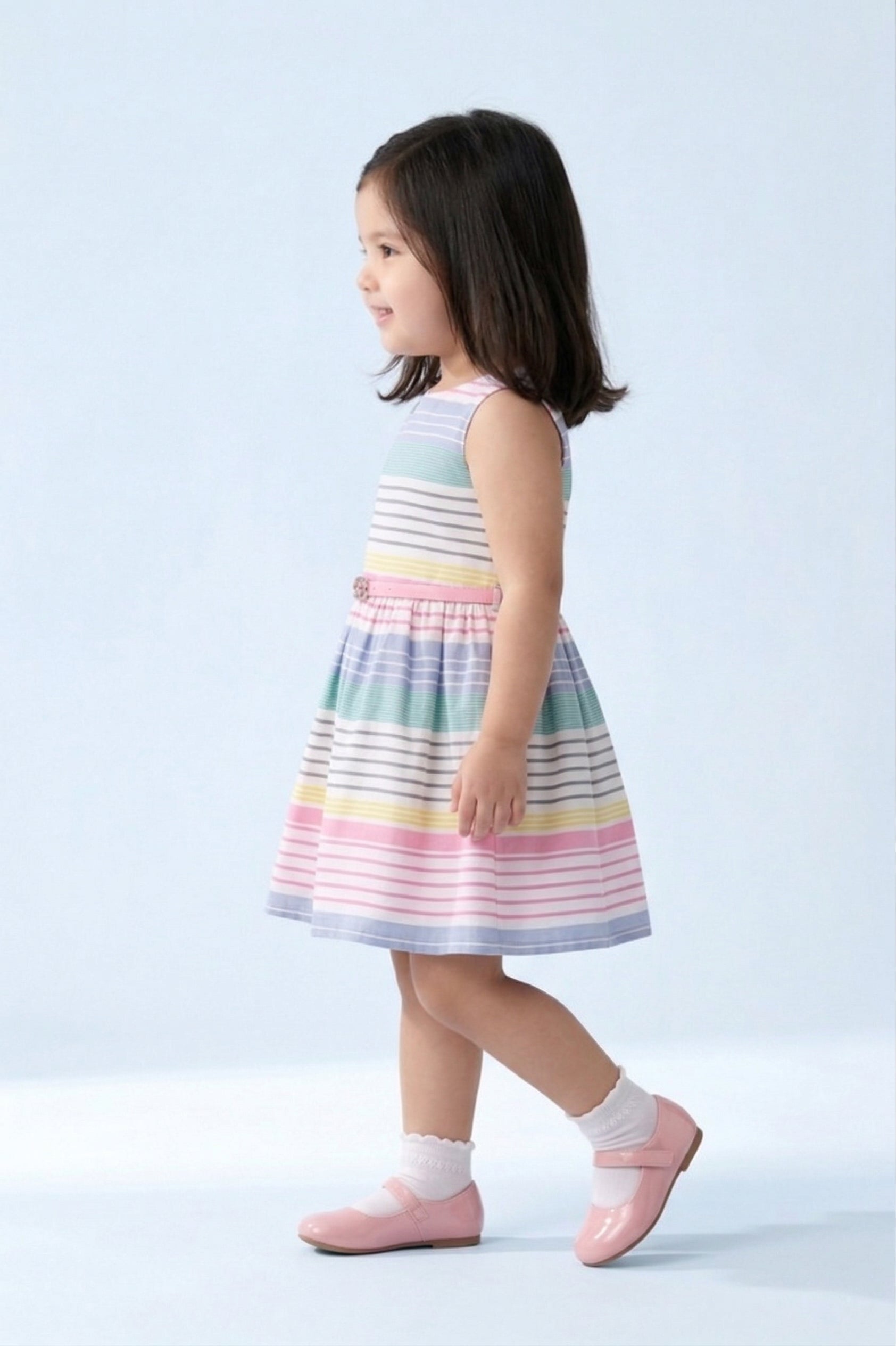 Breezy Pastel Striped Fit & Flare Dress F554