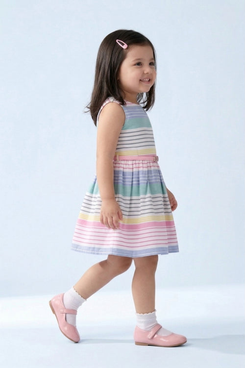Breezy Pastel Striped Fit & Flare Dress F554