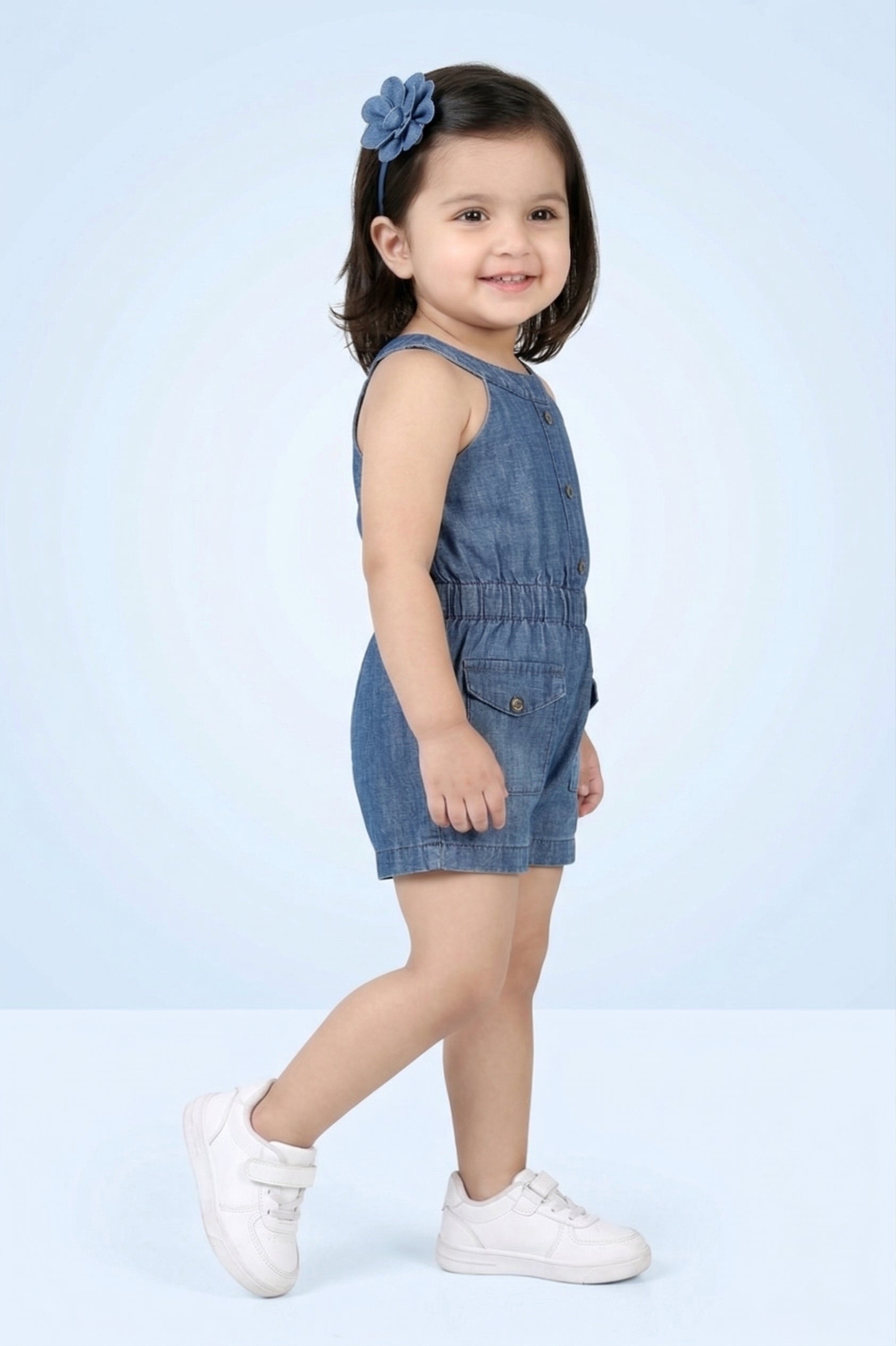 Denim Button-Front Playsuit TSJP30489