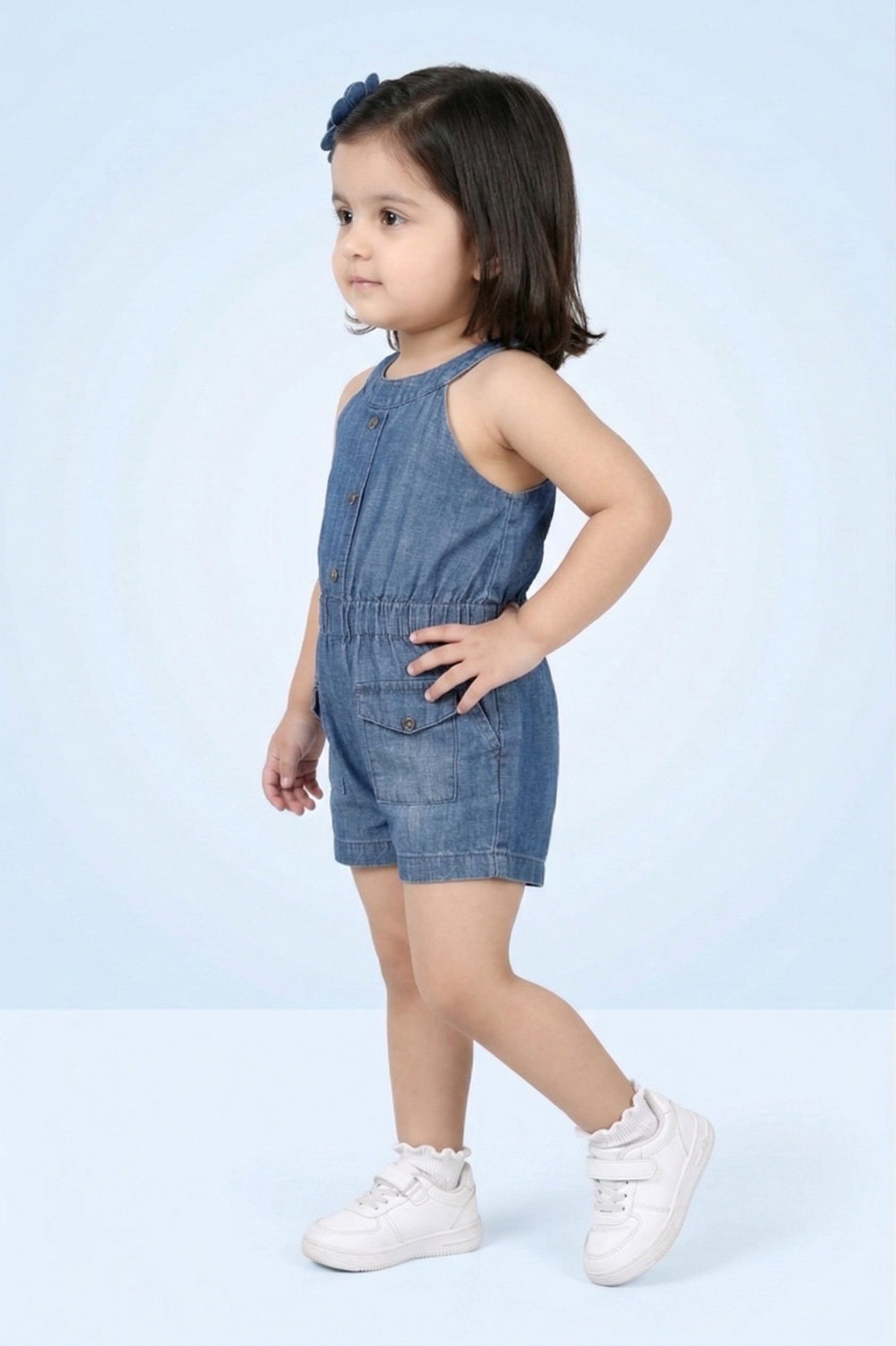 Denim Button-Front Playsuit TSJP30489