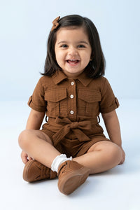 Brown Collared Button-Down Playsuit TSJP30540