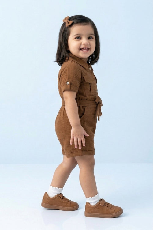 Brown Collared Button-Down Playsuit TSJP30540