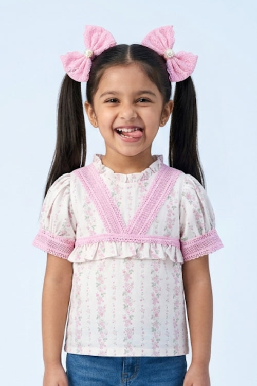 Pink Elegant Lace Floral Top TG6355