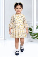 Girls Yellow Floral Bell Sleeve Dress TSM30534