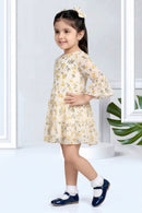 Girls Yellow Floral Bell Sleeve Dress TSM30534