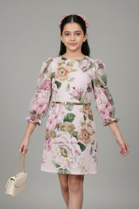 White Floral Long Sleeve Dress for Girls