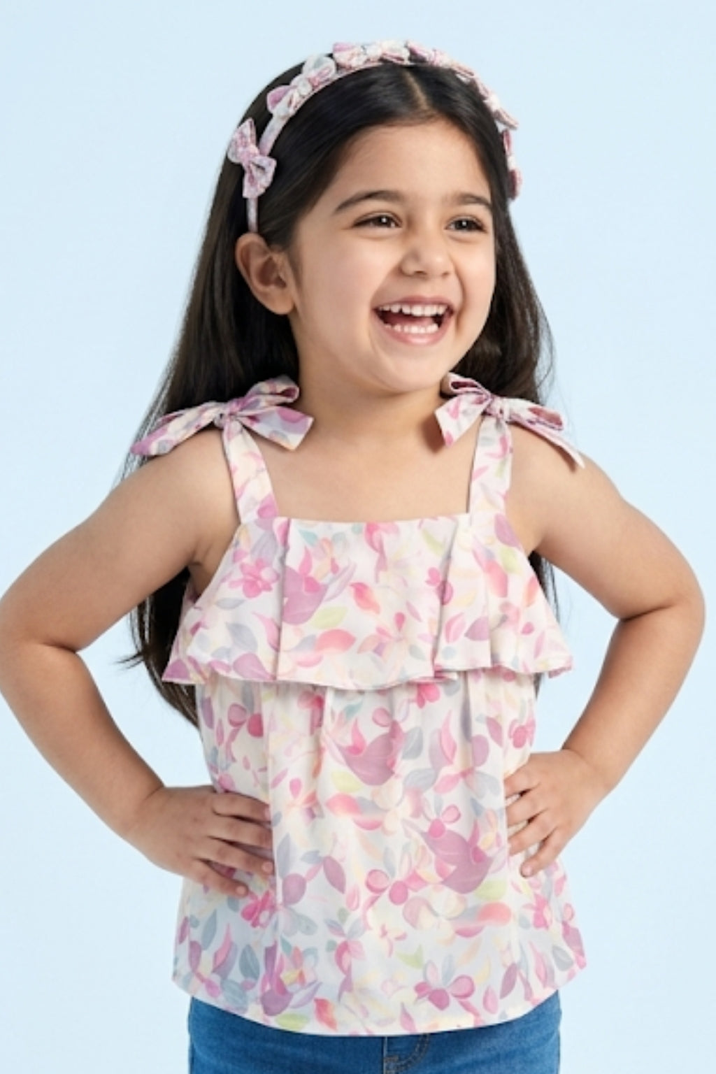 Pink Pastel Floral Bow Tie Strap Top TG6347