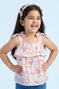Pink Pastel Floral Bow Tie Strap Top TG6347