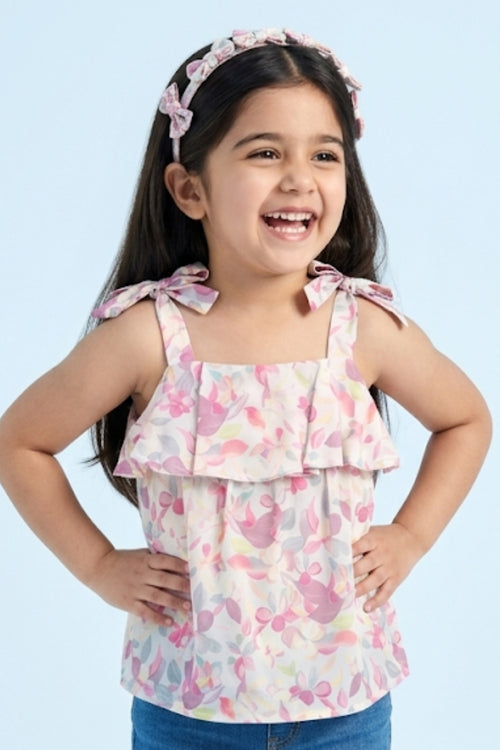 Pink Pastel Floral Bow Tie Strap Top TG6347