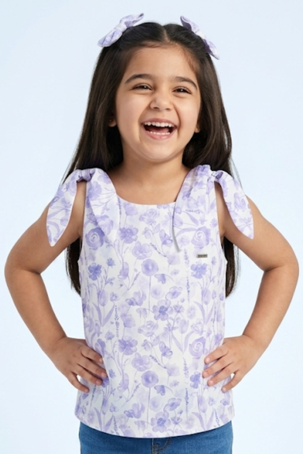 Partywear Lavender Floral Tie-Shoulder Top TG6343