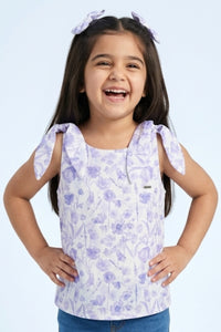 Partywear Lavender Floral Tie-Shoulder Top TG6343