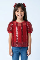 Maroon Lace Puff Sleeve Top TG6341