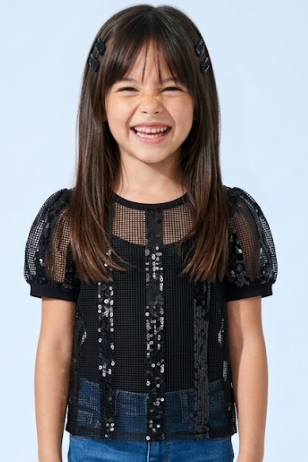Girls Black Lace Party Top TG6341