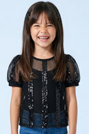 Girls Black Lace Party Top TG6341