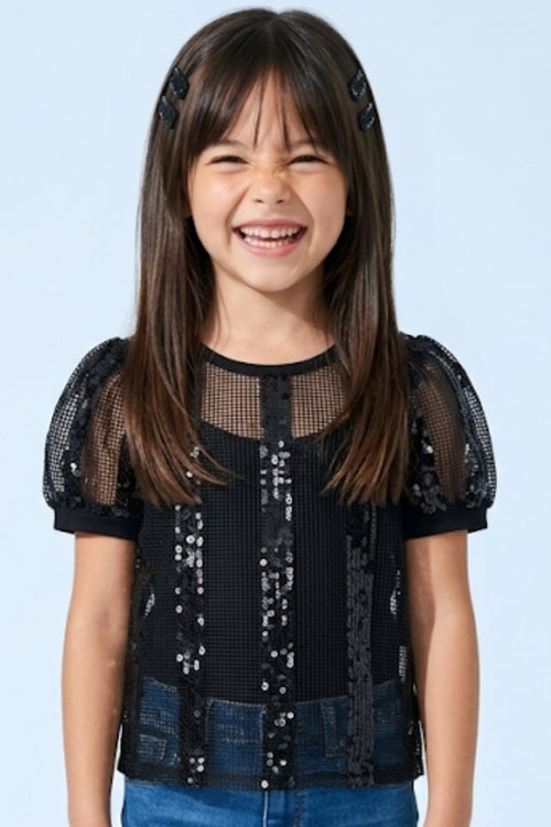 Girls Black Lace Party Top TG6341