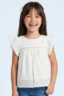 Girls White Fancy Lace Yoke Top TG6335