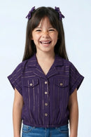 Purple Sleeveless Embellished Crop Shirt TG6248