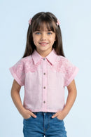 Pink Embroidered Lace Shoulder Shirt TG6522