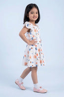 Girls Ivory Multi-Color Floral Flutter Sleeve Dress TSM30513