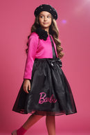 Barbie Girls Black Party Dress With Hot Pink Jacket for Girls | Elegant Bow Design | Festive & Birthday Wear