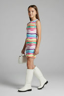 Barbie Multicolor Striped Sleeveless Bodycon Multi Shade Dress | Girls Stylish Party Dress India | Kids