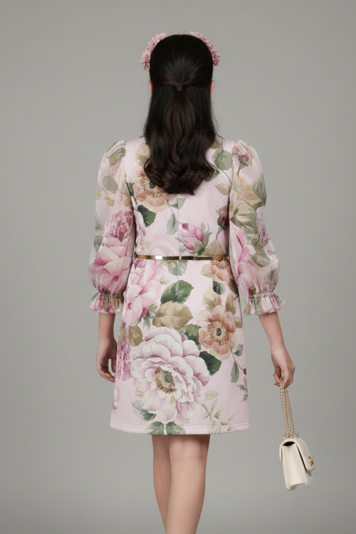 White Floral Long Sleeve Dress M2524