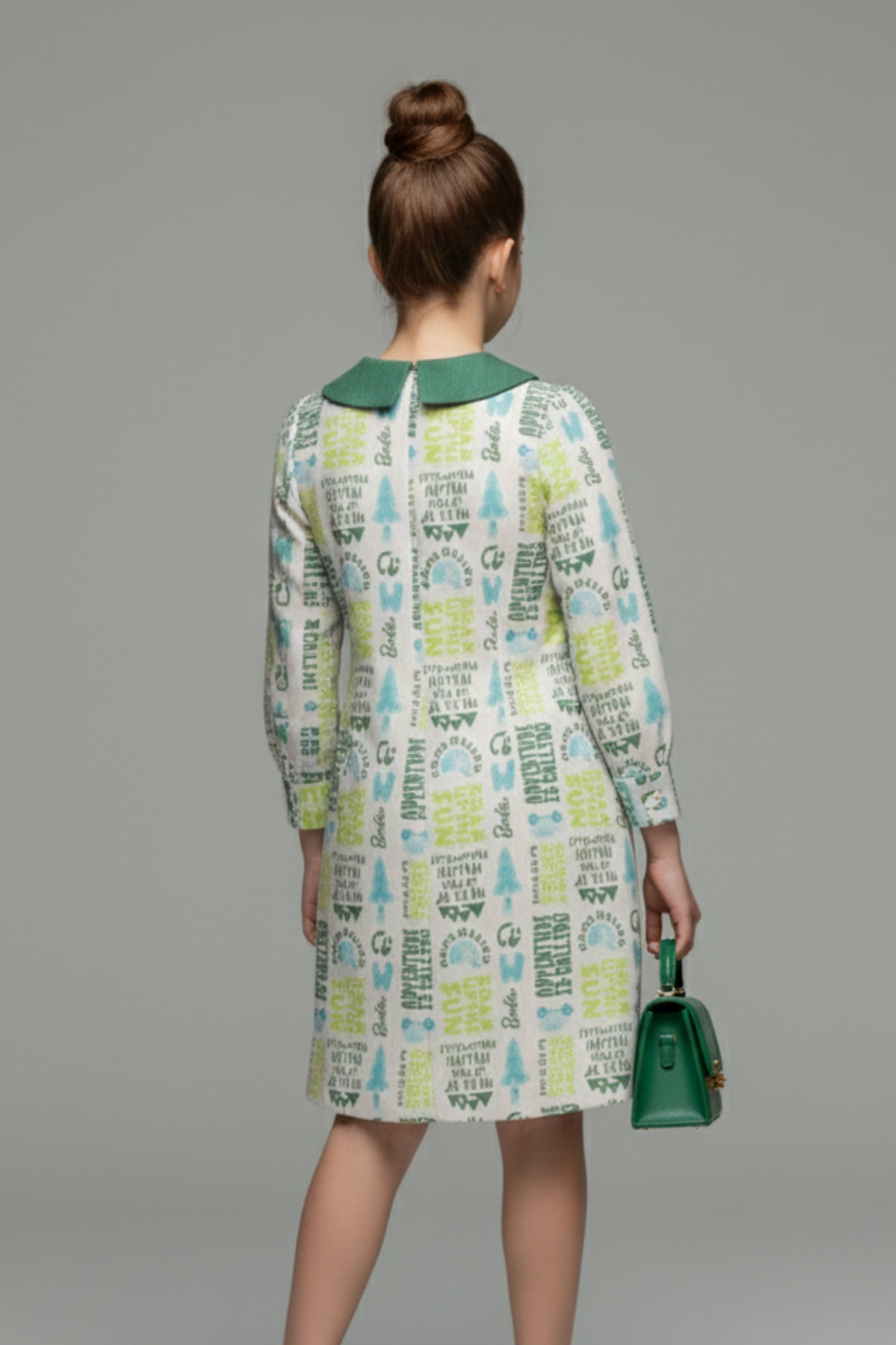 Barbie Off-White Printed Bow Collar Dress for Girls | Casual Kids wear