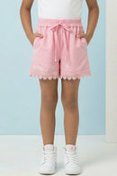 Girls Flamingo Pink Lace Hem Shorts H1037