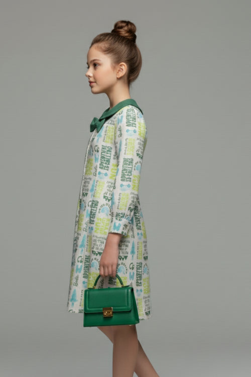 Barbie Off-White Printed Bow Collar Dress BAM1231
