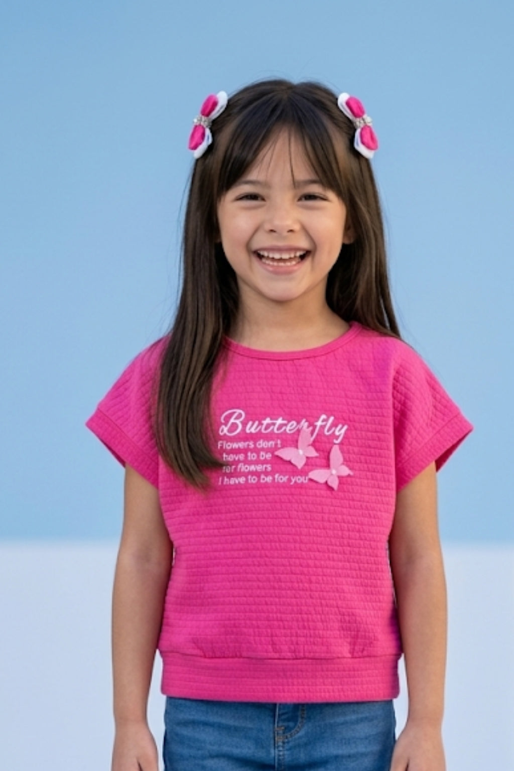 Hot Pink Butterfly Textured Top TG6171