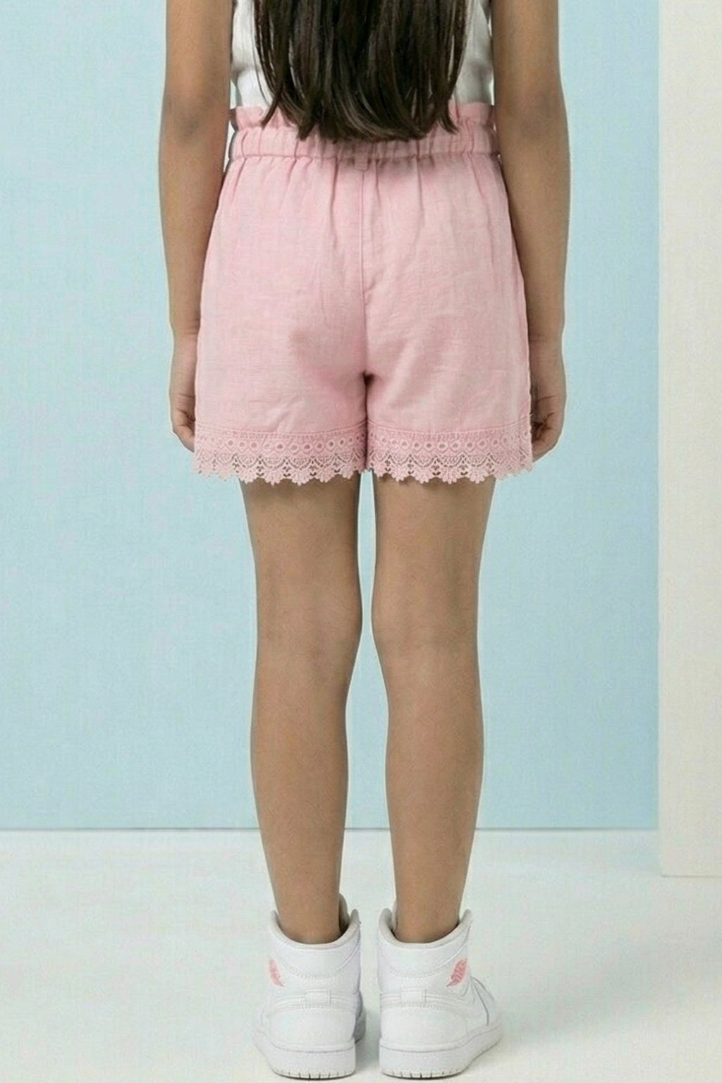 Girls Flamingo Pink Lace Hem Shorts H1037