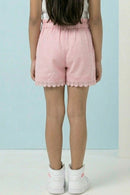 Girls Flamingo Pink Lace Hem Shorts H1037