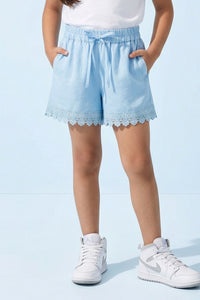 Girls Powder Blue Lace Hem Shorts H1037