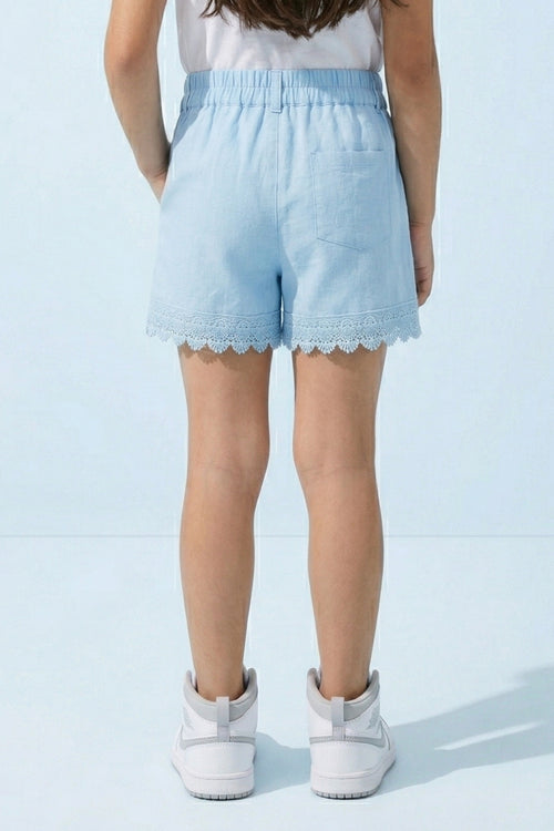 Girls Powder Blue Lace Hem Shorts H1037