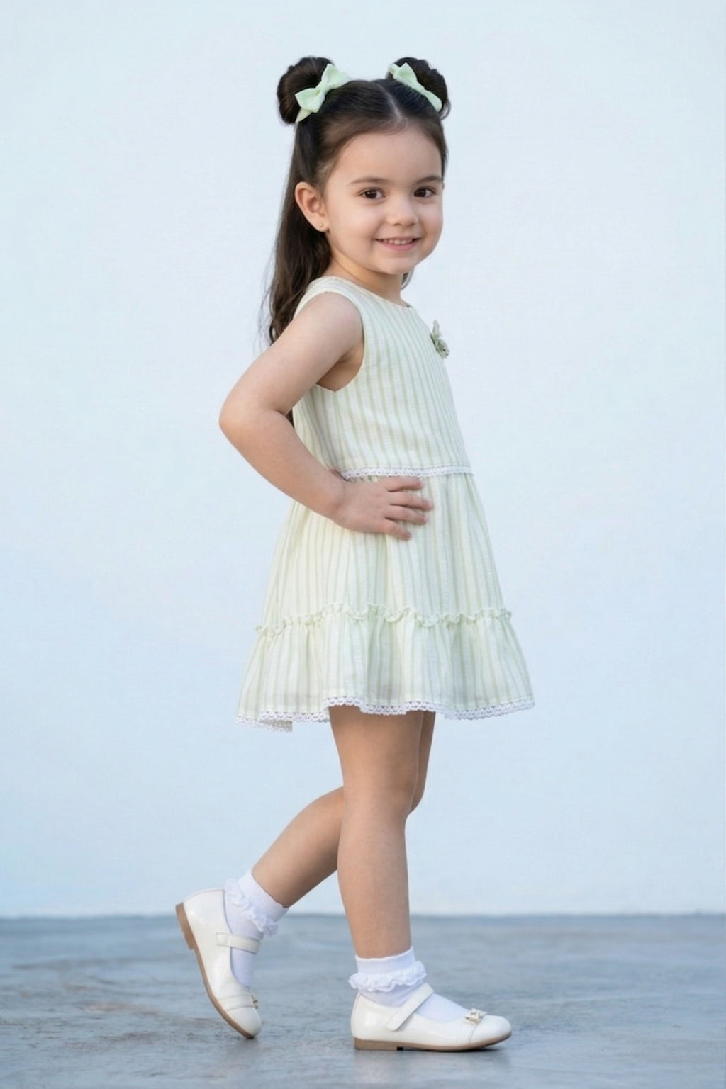 Girls Mint Green Pleated Tier Dress TSM30514