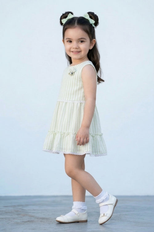 Girls Mint Green Pleated Tier Dress TSM30514