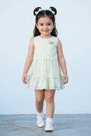 Girls Light Green Stripe Tiered Summer Dress TSM30466
