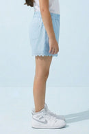 Girls Powder Blue Lace Hem Shorts H1037