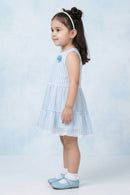 Girls Sky Blue Striped Tiered Dress TSM30466