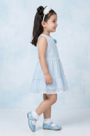 Girls Sky Blue Striped Tiered Dress TSM30466