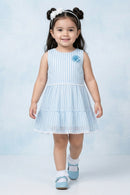 Girls Sky Blue Striped Tiered Dress TSM30466