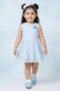 Girls Sky Blue Striped Tiered Dress TSM30466