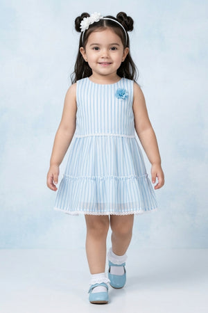 Girls Sky Blue Striped Tiered Dress TSM30466