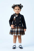 Girls Navy Blue & Plaid Bow Winter Dress TSM30706